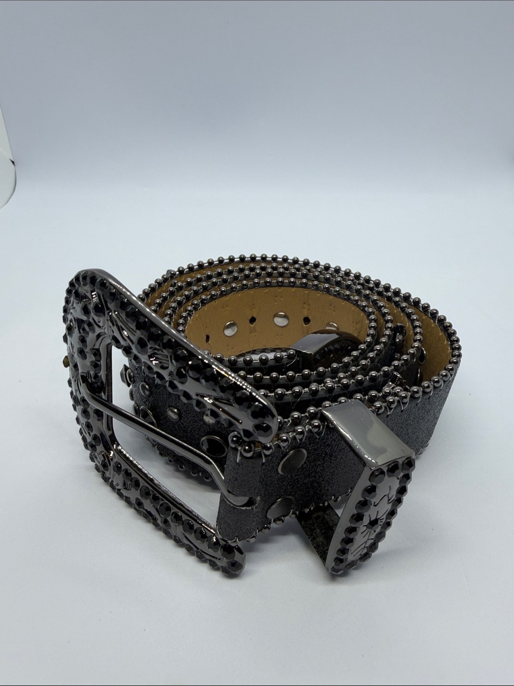 Men’s Black Studded Belt with Decorative Gunmetal Buckle